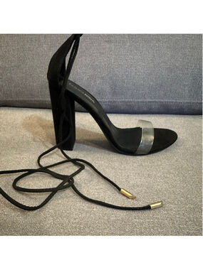 Women's Fashion Nova Black Clear Strap Lace-Up Heels Size 9